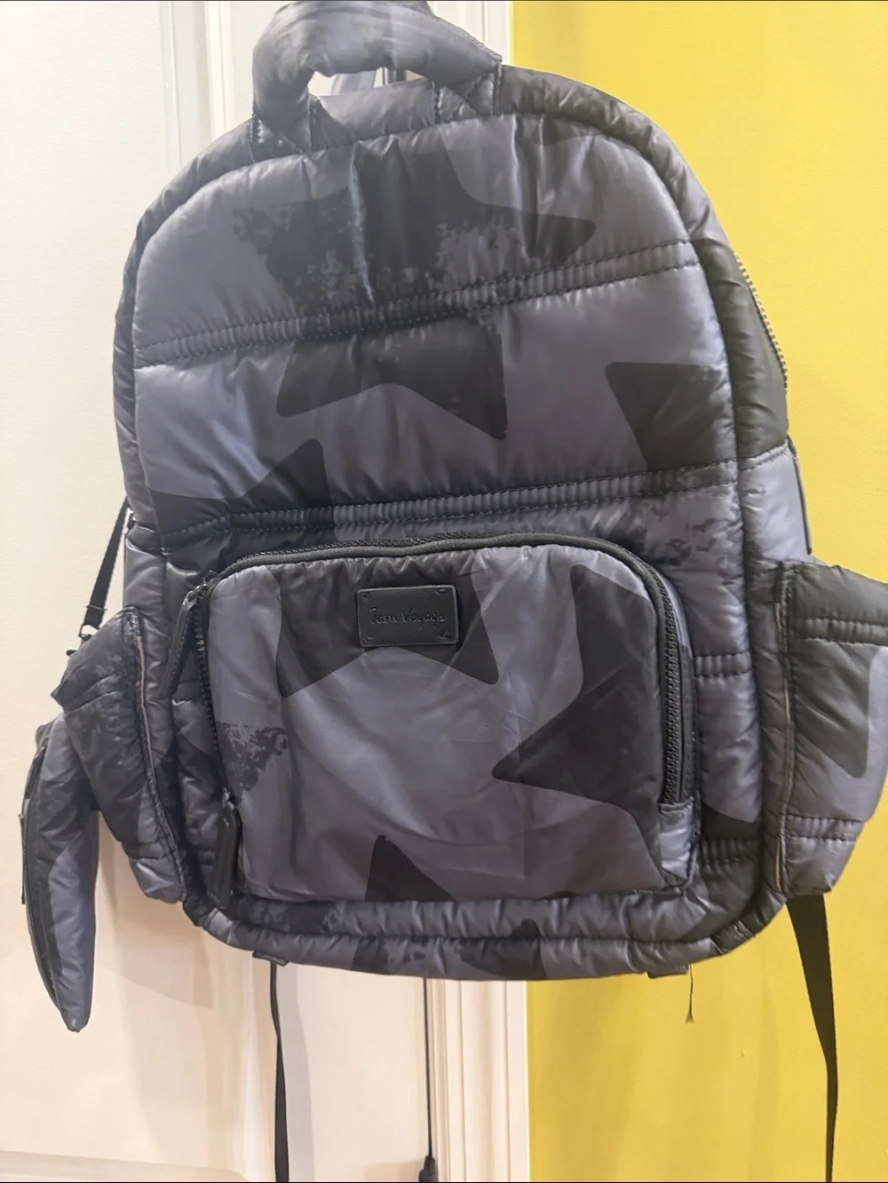 Star-Print Puffer Backpack in Dark Gray